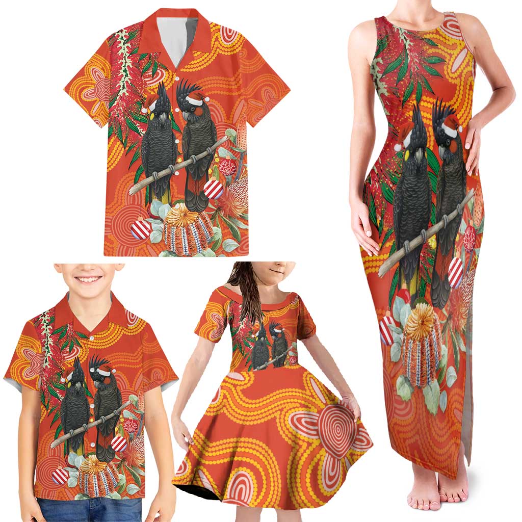 Australia Black Cockatoo Christmas Family Matching Tank Maxi Dress and Hawaiian Shirt Banksia Bottlebrush Aboriginal Art - Aussie Hoodie