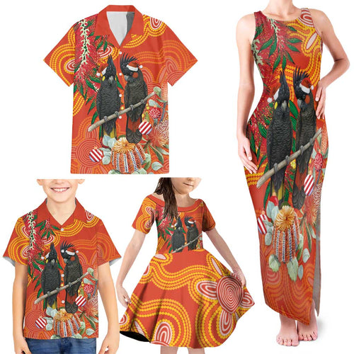Australia Black Cockatoo Christmas Family Matching Tank Maxi Dress and Hawaiian Shirt Banksia Bottlebrush Aboriginal Art - Aussie Hoodie