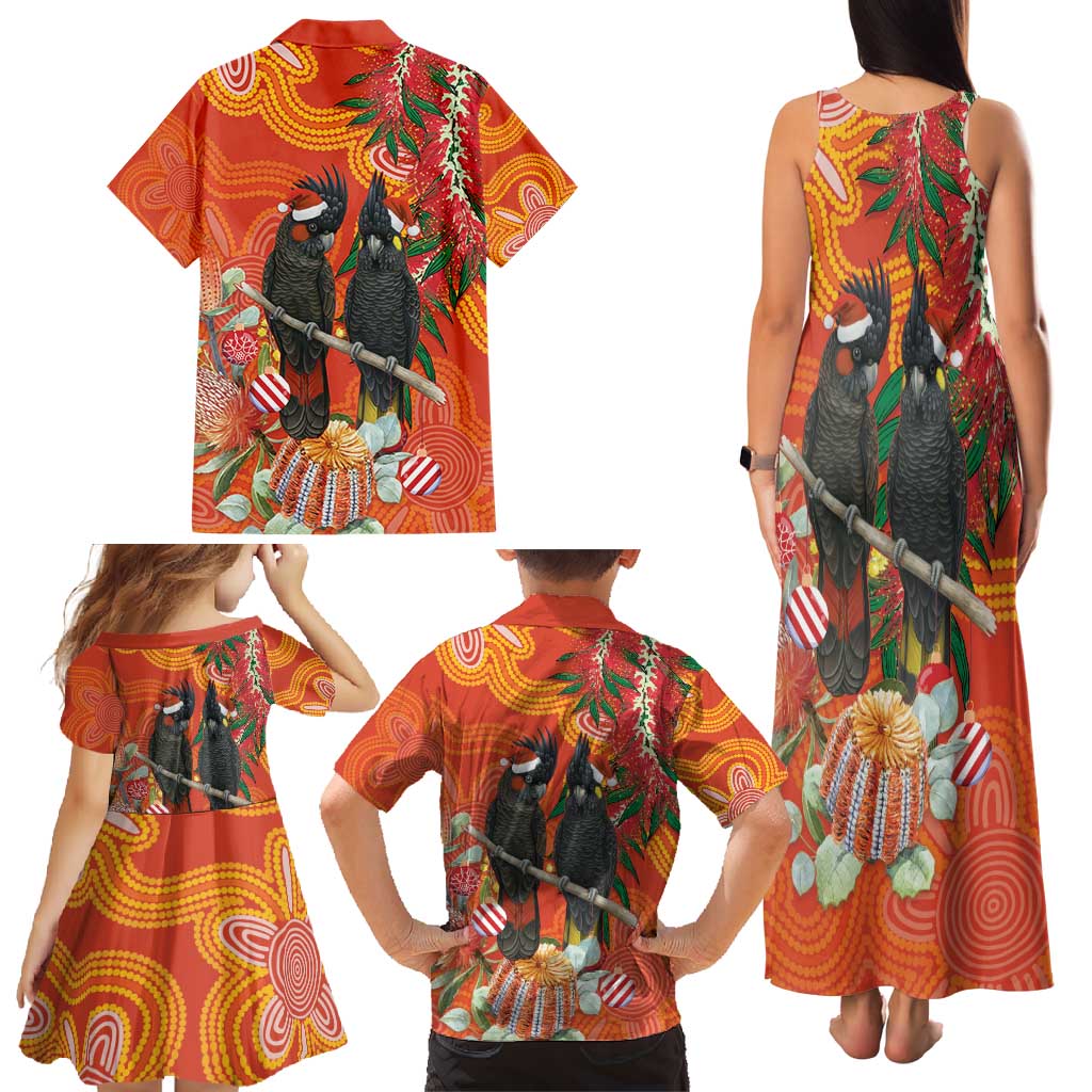 Australia Black Cockatoo Christmas Family Matching Tank Maxi Dress and Hawaiian Shirt Banksia Bottlebrush Aboriginal Art - Aussie Hoodie