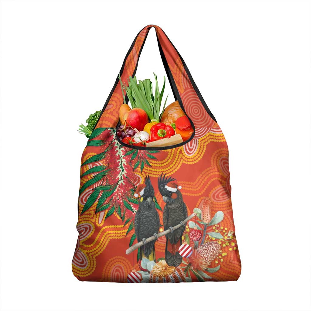 Australia Black Cockatoo Christmas Grocery Bag Banksia Bottlebrush Aboriginal Art - Aussie Hoodie