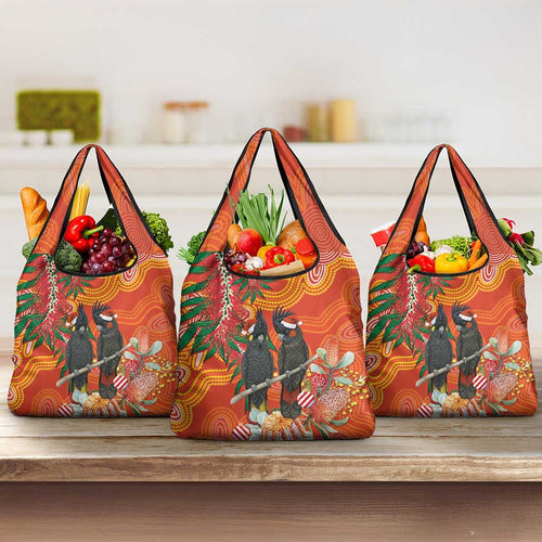 Australia Black Cockatoo Christmas Grocery Bag Banksia Bottlebrush Aboriginal Art - Aussie Hoodie
