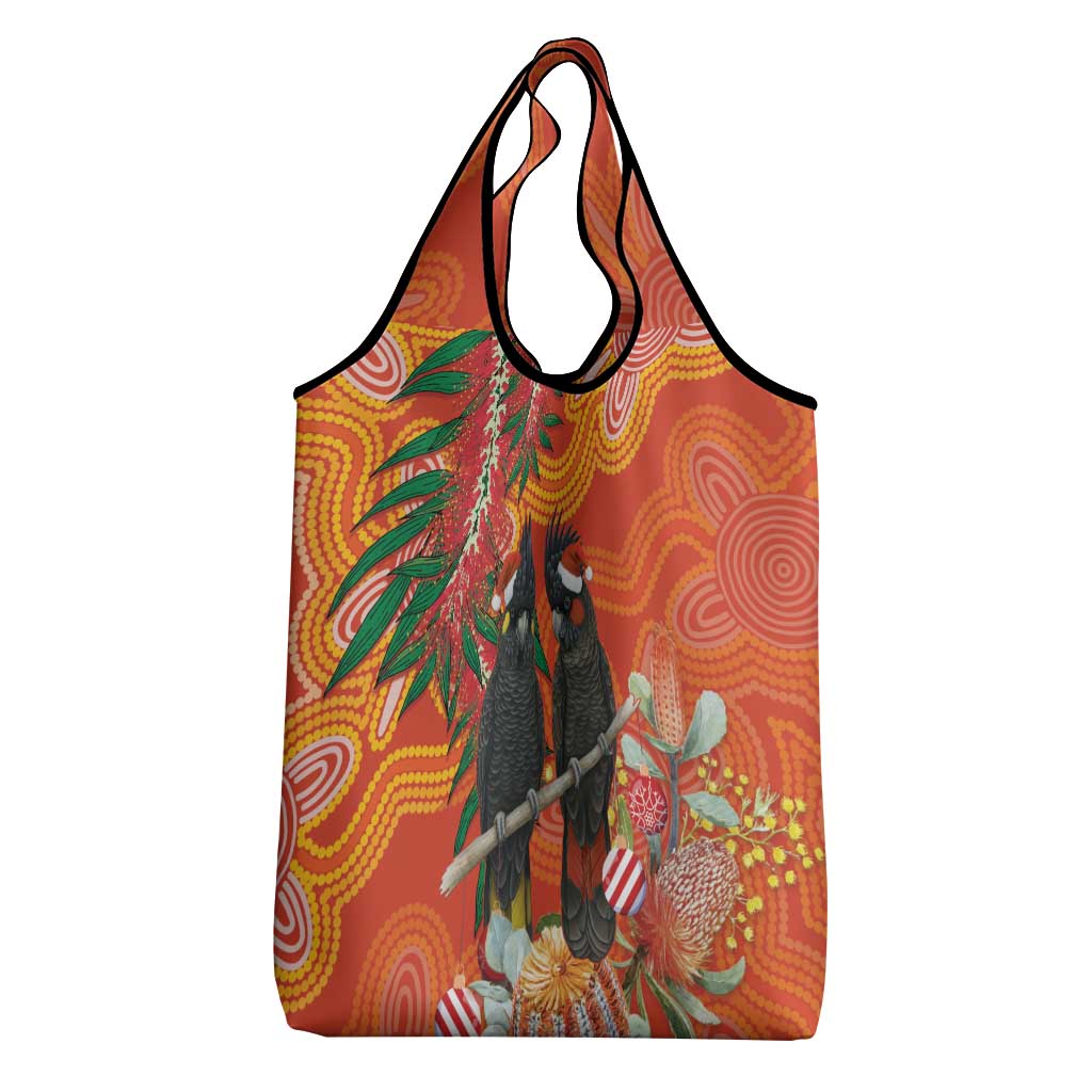 Australia Black Cockatoo Christmas Grocery Bag Banksia Bottlebrush Aboriginal Art - Aussie Hoodie