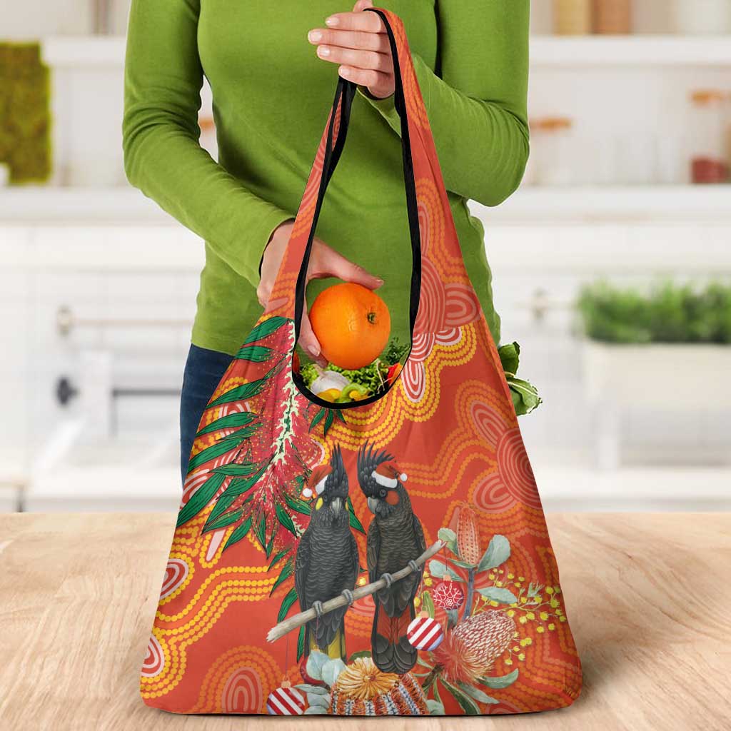 Australia Black Cockatoo Christmas Grocery Bag Banksia Bottlebrush Aboriginal Art - Aussie Hoodie
