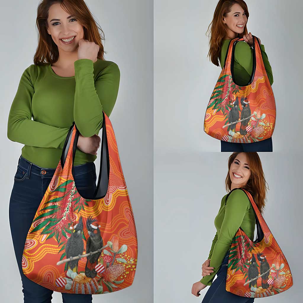 Australia Black Cockatoo Christmas Grocery Bag Banksia Bottlebrush Aboriginal Art - Aussie Hoodie