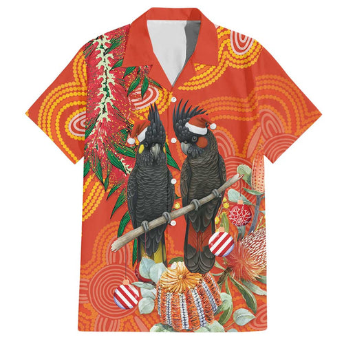 Australia Black Cockatoo Christmas Hawaiian Shirt Banksia Bottlebrush Aboriginal Art - Aussie Hoodie