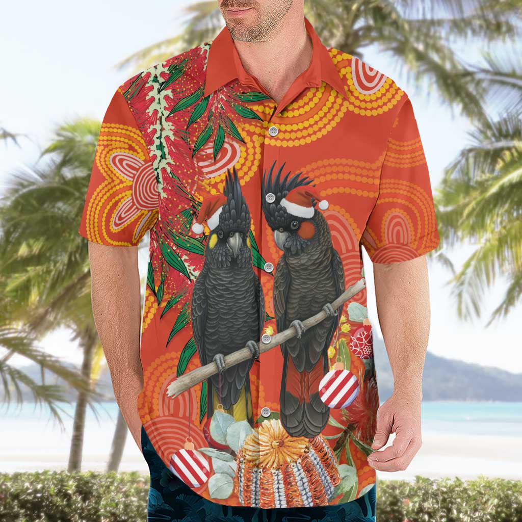 Australia Black Cockatoo Christmas Hawaiian Shirt Banksia Bottlebrush Aboriginal Art - Aussie Hoodie