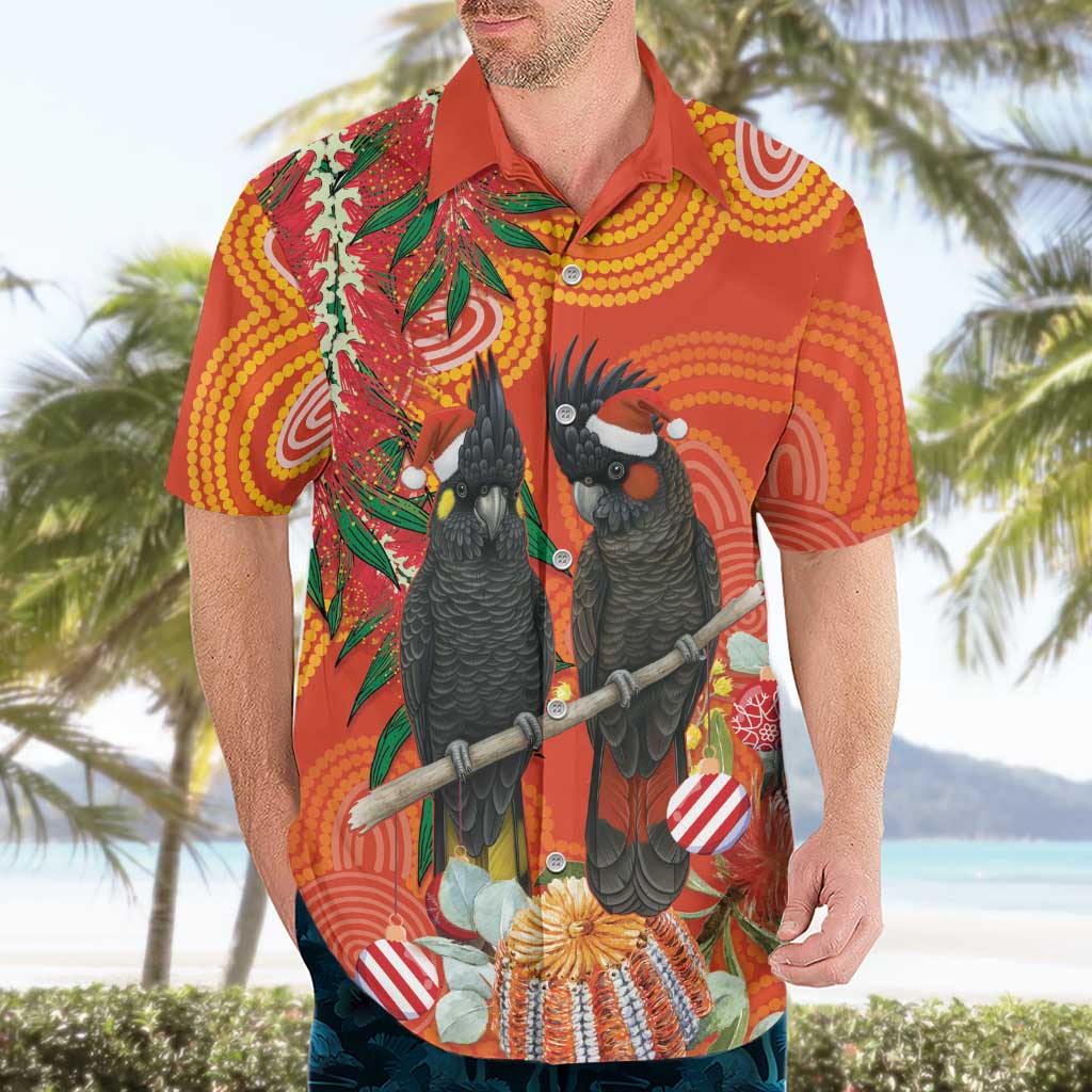 Australia Black Cockatoo Christmas Hawaiian Shirt Banksia Bottlebrush Aboriginal Art - Aussie Hoodie
