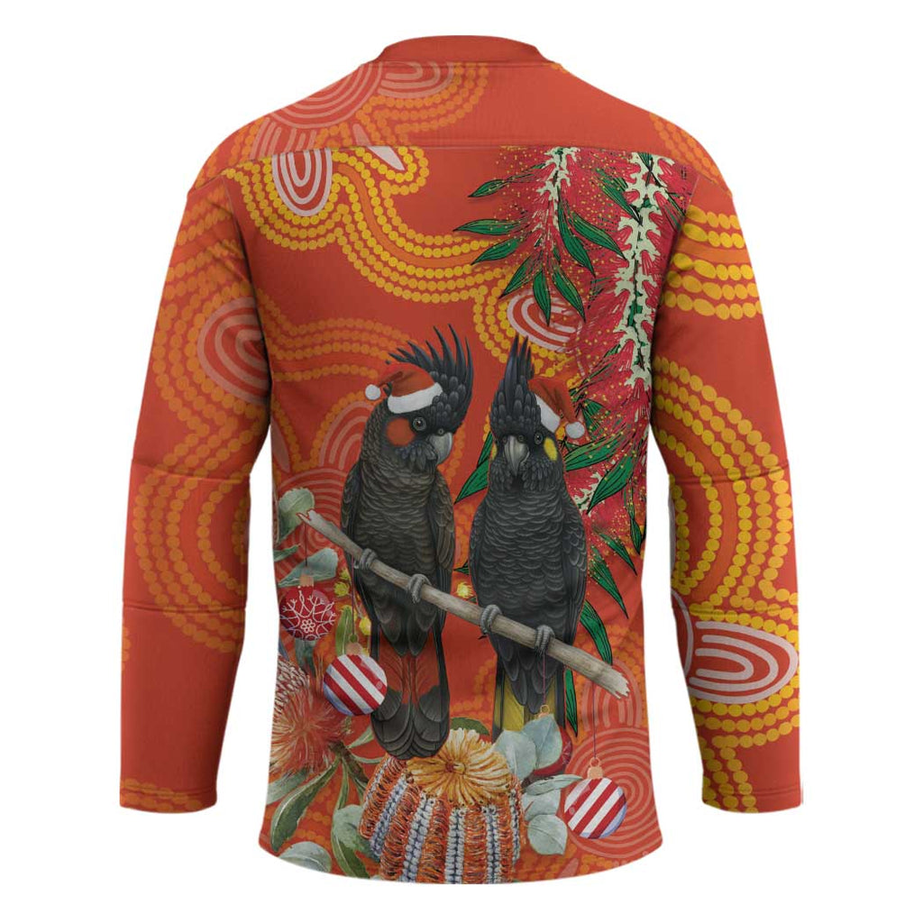 Australia Black Cockatoo Christmas Hockey Jersey Banksia Bottlebrush Aboriginal Art - Aussie Hoodie