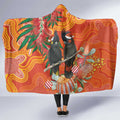 Australia Black Cockatoo Christmas Hooded Blanket Banksia Bottlebrush Aboriginal Art - Aussie Hoodie