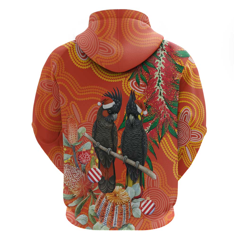 Australia Black Cockatoo Christmas Hoodie Banksia Bottlebrush Aboriginal Art - Aussie Hoodie