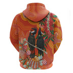 Australia Black Cockatoo Christmas Hoodie Banksia Bottlebrush Aboriginal Art - Aussie Hoodie