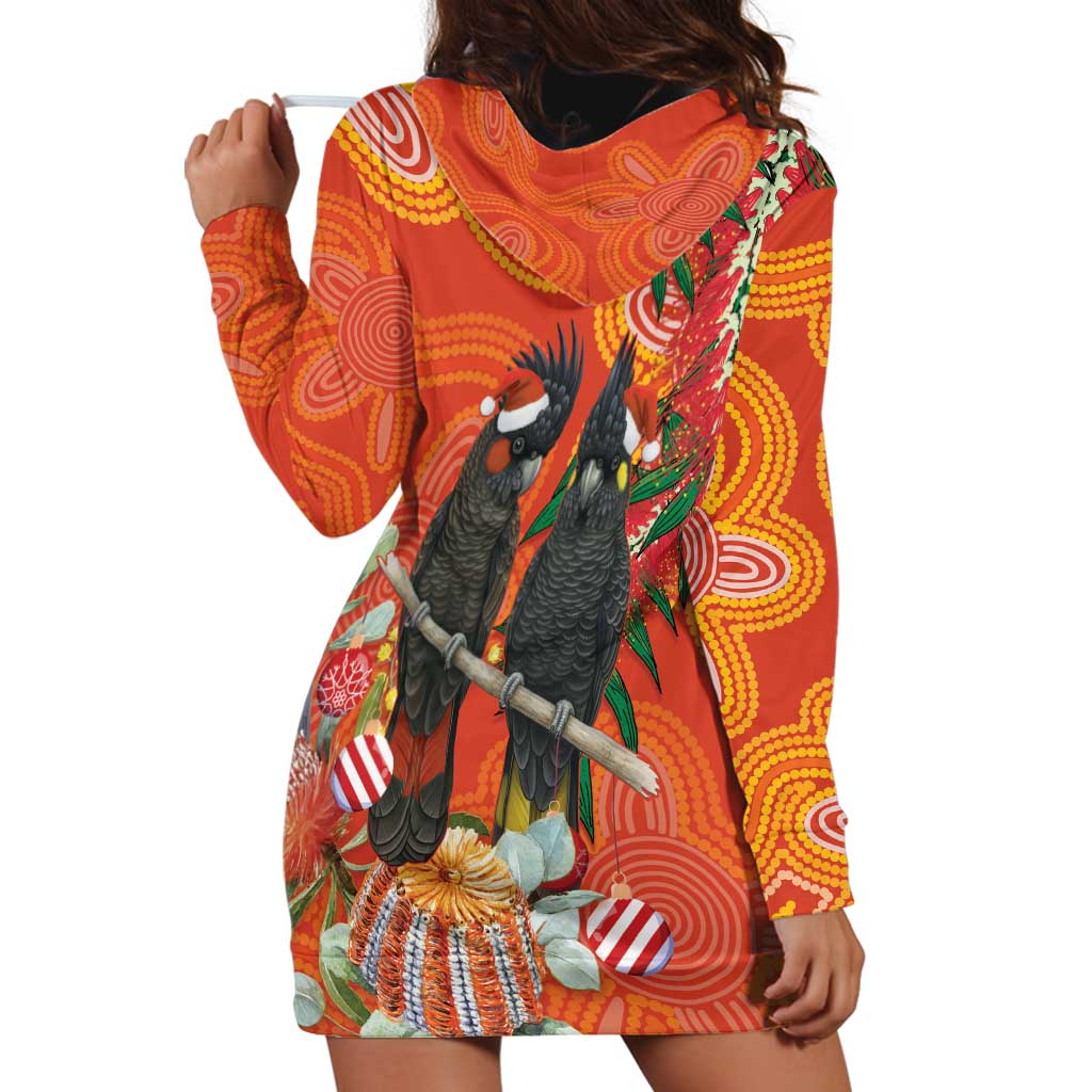 Australia Black Cockatoo Christmas Hoodie Dress Banksia Bottlebrush Aboriginal Art - Aussie Hoodie