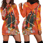 Australia Black Cockatoo Christmas Hoodie Dress Banksia Bottlebrush Aboriginal Art - Aussie Hoodie
