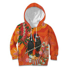 Australia Black Cockatoo Christmas Kid Hoodie Banksia Bottlebrush Aboriginal Art - Aussie Hoodie