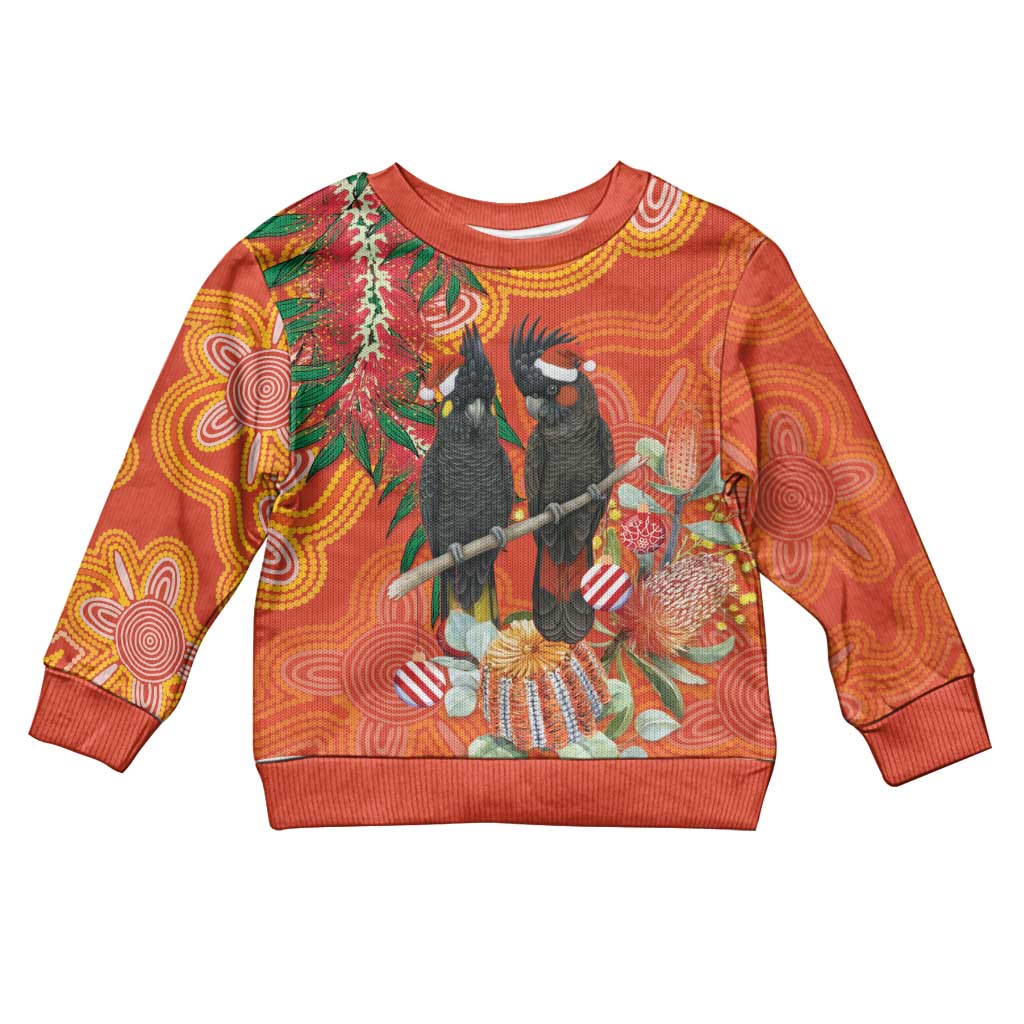 Australia Black Cockatoo Christmas Kid Ugly Christmas Sweater Banksia Bottlebrushe Aboriginal Art - Aussie Hoodie