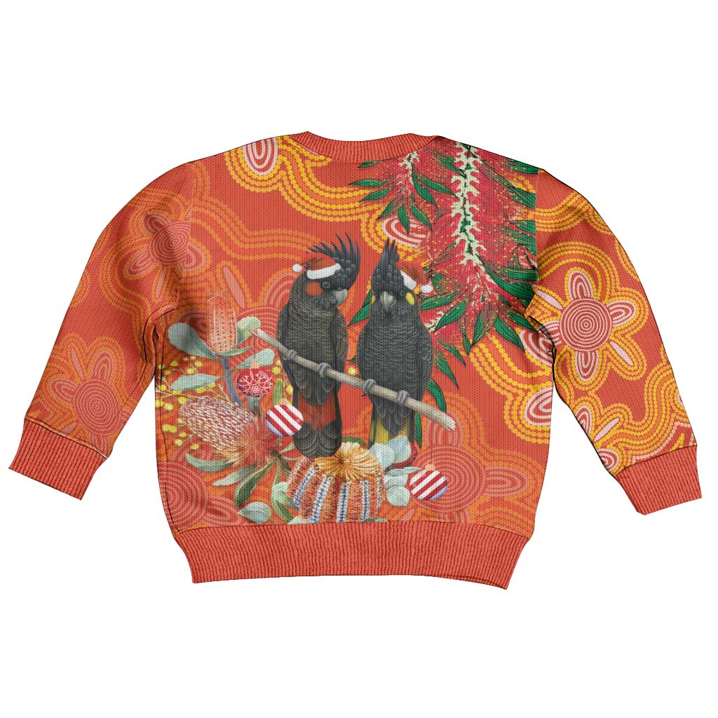 Australia Black Cockatoo Christmas Kid Ugly Christmas Sweater Banksia Bottlebrushe Aboriginal Art - Aussie Hoodie