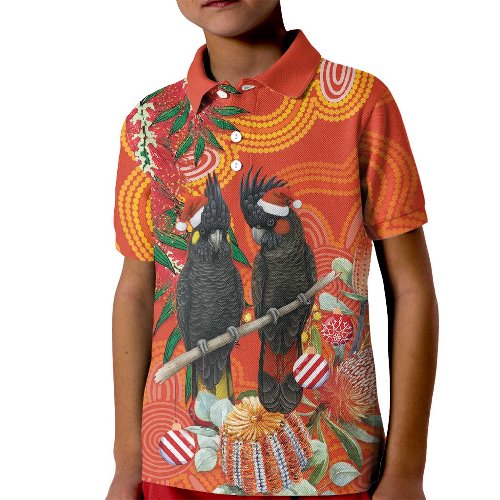 Australia Black Cockatoo Christmas Kid Polo Shirt Banksia Bottlebrush Aboriginal Art - Aussie Hoodie