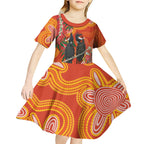 Australia Black Cockatoo Christmas Kid Short Sleeve Dress Banksia Bottlebrush Aboriginal Art - Aussie Hoodie