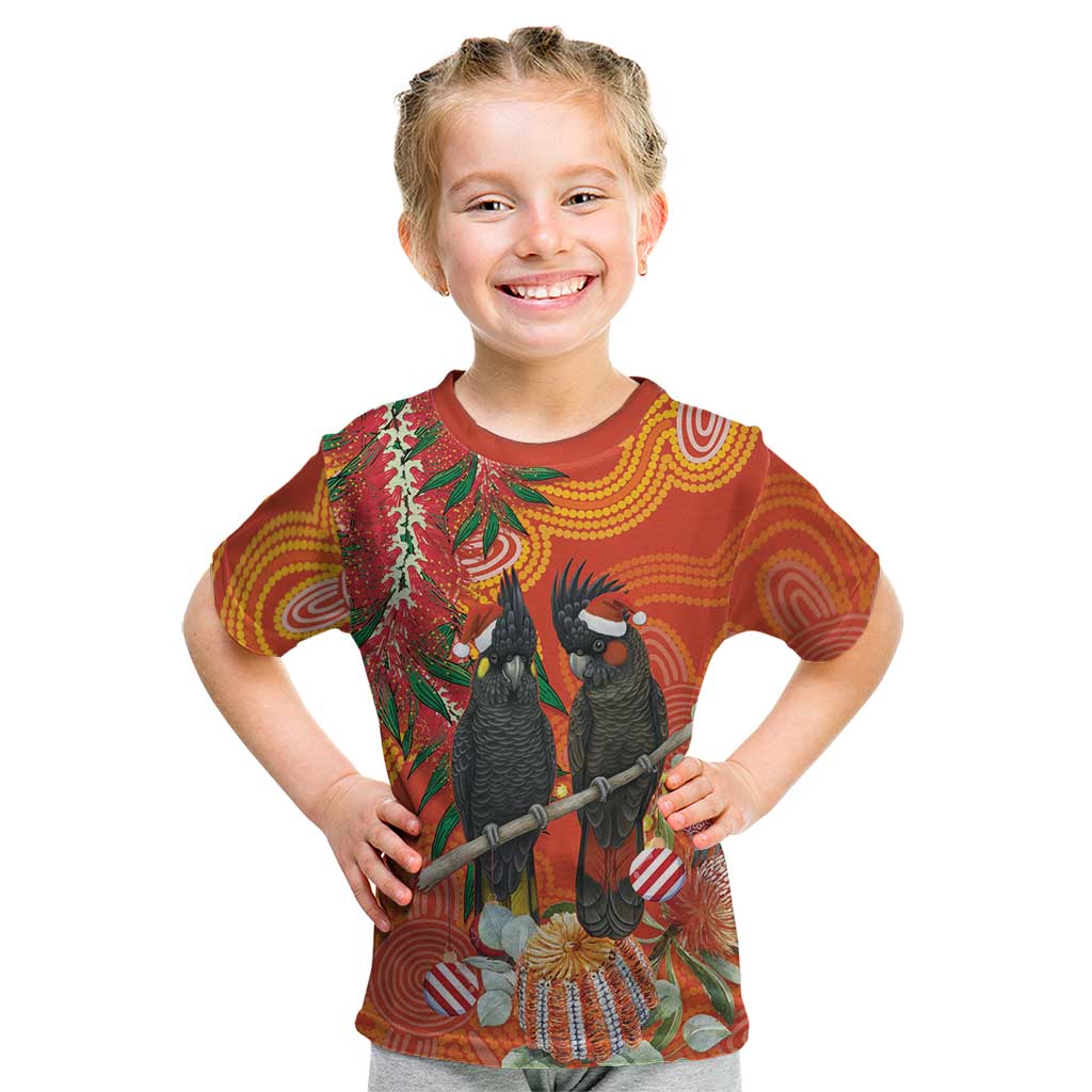Australia Black Cockatoo Christmas Kid T Shirt Banksia Bottlebrush Aboriginal Art - Aussie Hoodie