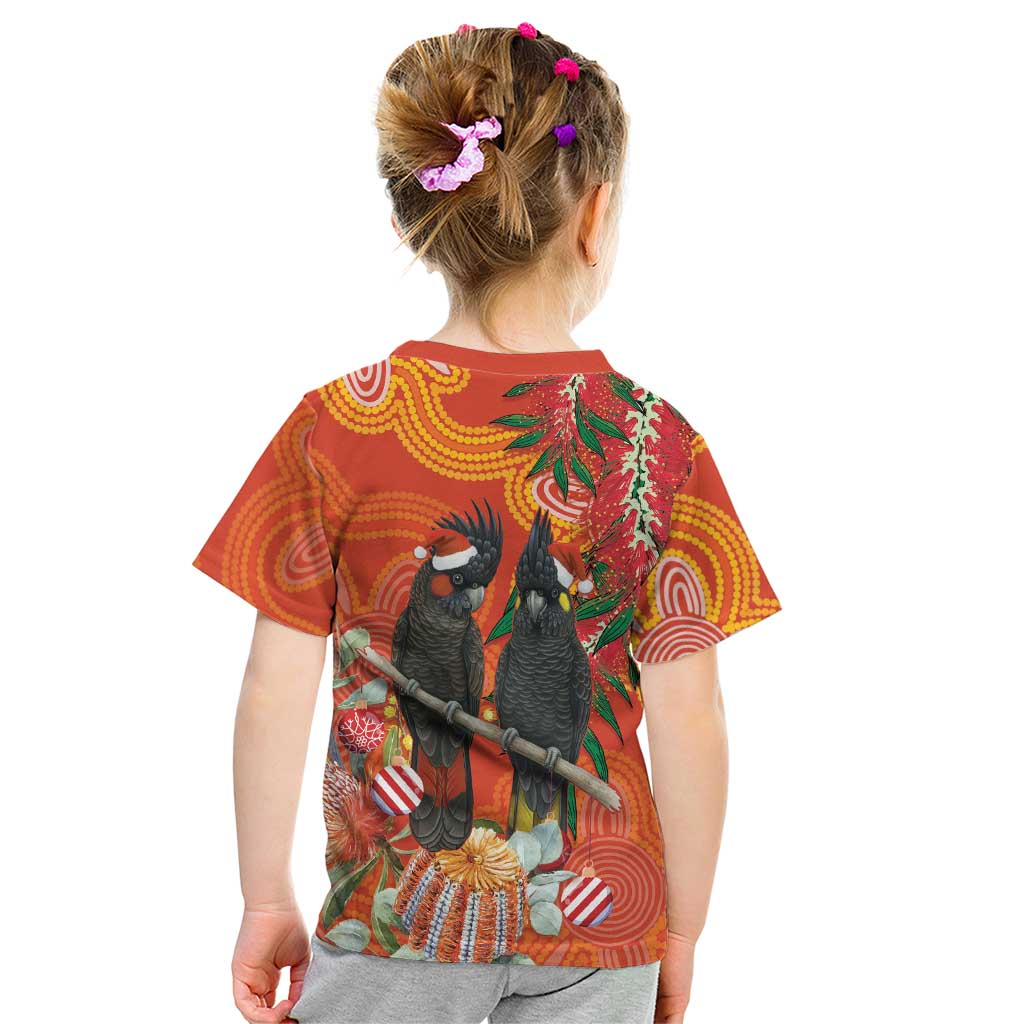 Australia Black Cockatoo Christmas Kid T Shirt Banksia Bottlebrush Aboriginal Art - Aussie Hoodie