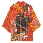 Australia Black Cockatoo Christmas Kimono Banksia Bottlebrush Aboriginal Art - Aussie Hoodie