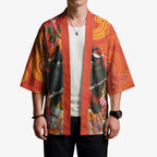 Australia Black Cockatoo Christmas Kimono Banksia Bottlebrush Aboriginal Art - Aussie Hoodie