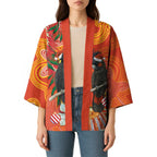 Australia Black Cockatoo Christmas Kimono Banksia Bottlebrush Aboriginal Art - Aussie Hoodie