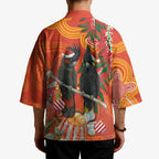 Australia Black Cockatoo Christmas Kimono Banksia Bottlebrush Aboriginal Art - Aussie Hoodie