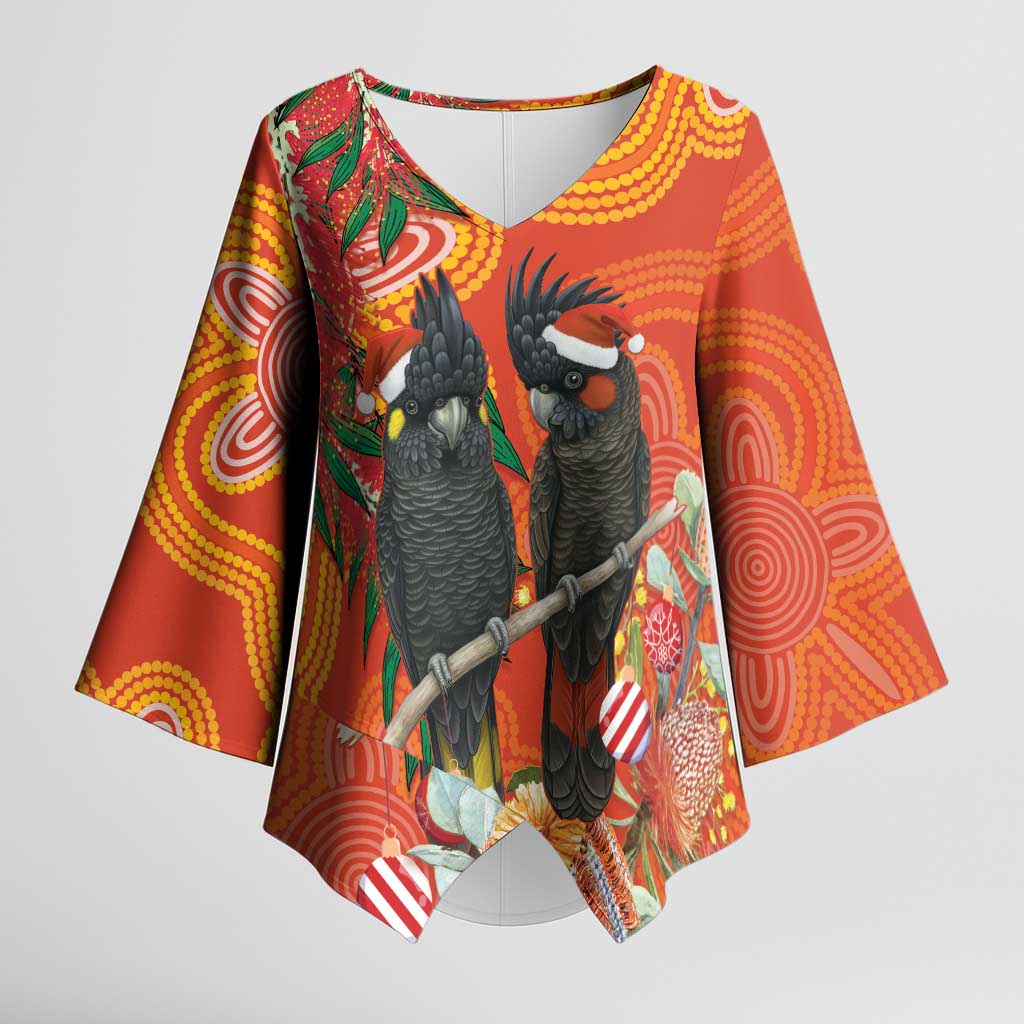 Australia Black Cockatoo Christmas Kimono Sleeve Blouse Banksia Bottlebrush Aboriginal Art - Aussie Hoodie