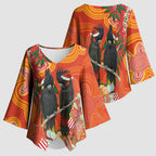 Australia Black Cockatoo Christmas Kimono Sleeve Blouse Banksia Bottlebrush Aboriginal Art - Aussie Hoodie