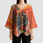 Australia Black Cockatoo Christmas Kimono Sleeve Blouse Banksia Bottlebrush Aboriginal Art - Aussie Hoodie