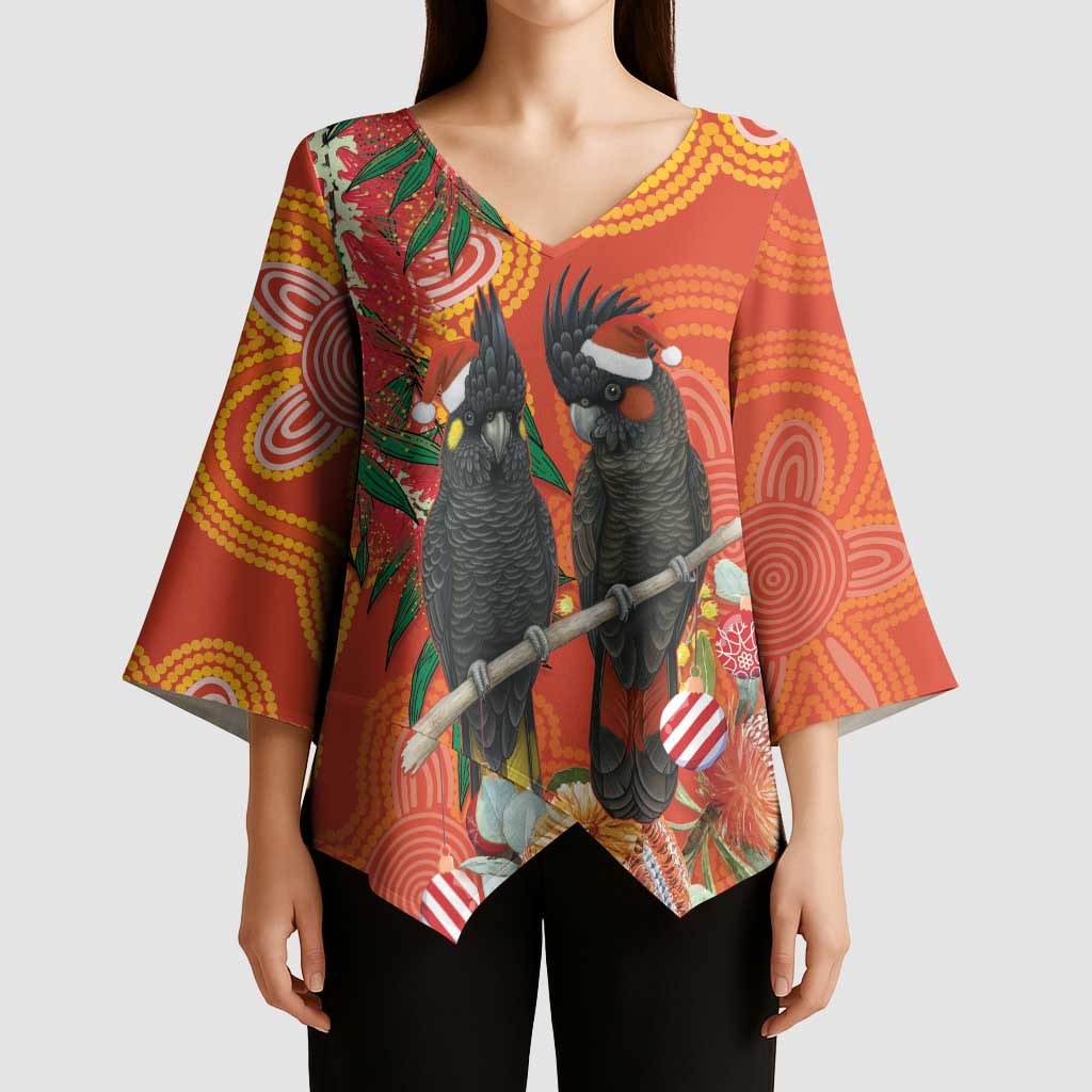 Australia Black Cockatoo Christmas Kimono Sleeve Blouse Banksia Bottlebrush Aboriginal Art - Aussie Hoodie