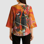 Australia Black Cockatoo Christmas Kimono Sleeve Blouse Banksia Bottlebrush Aboriginal Art - Aussie Hoodie