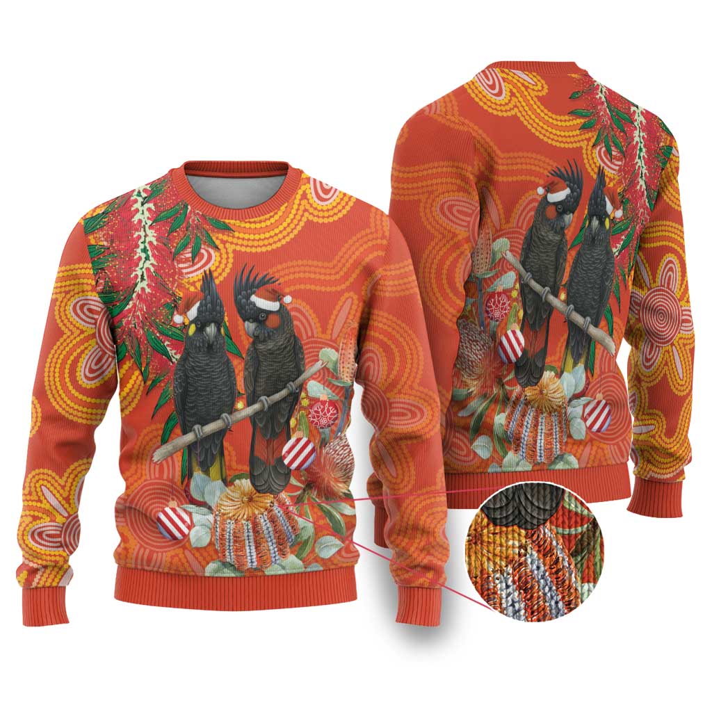 Australia Black Cockatoo Christmas Ugly Christmas Sweater Banksia Bottlebrushe Aboriginal Art - Aussie Hoodie