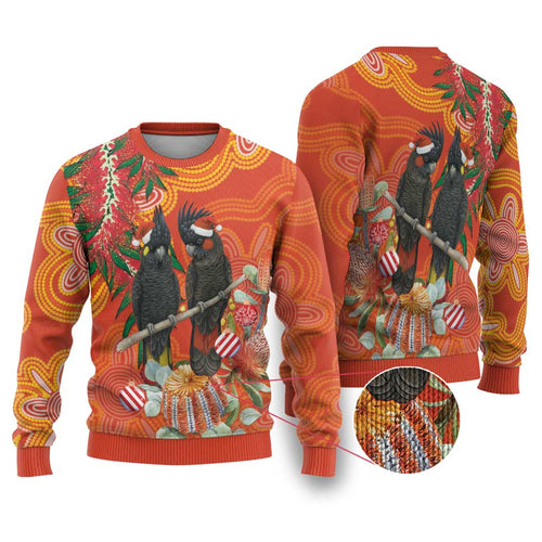 Australia Black Cockatoo Christmas Ugly Christmas Sweater Banksia Bottlebrushe Aboriginal Art - Aussie Hoodie