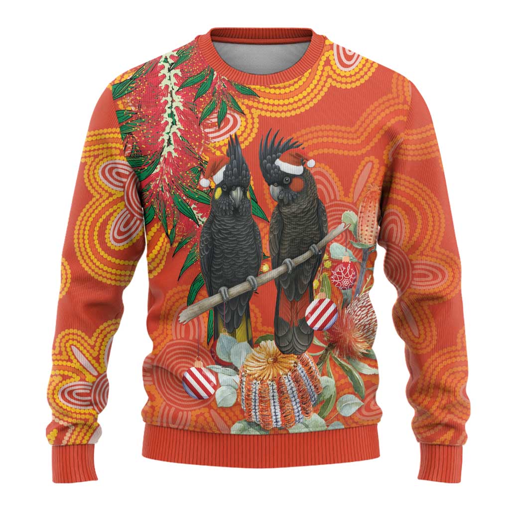 Australia Black Cockatoo Christmas Ugly Christmas Sweater Banksia Bottlebrushe Aboriginal Art - Aussie Hoodie