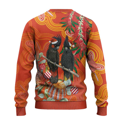 Australia Black Cockatoo Christmas Ugly Christmas Sweater Banksia Bottlebrushe Aboriginal Art - Aussie Hoodie