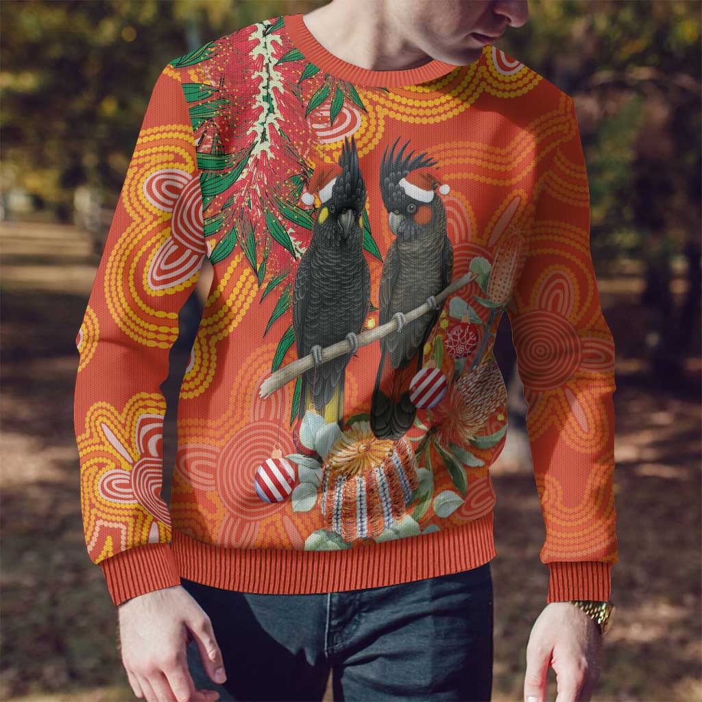 Australia Black Cockatoo Christmas Ugly Christmas Sweater Banksia Bottlebrushe Aboriginal Art - Aussie Hoodie