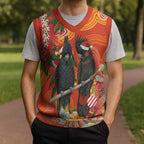 Australia Black Cockatoo Christmas Knitted V-Neck Vest Banksia Bottlebrushe Aboriginal Art - Aussie Hoodie