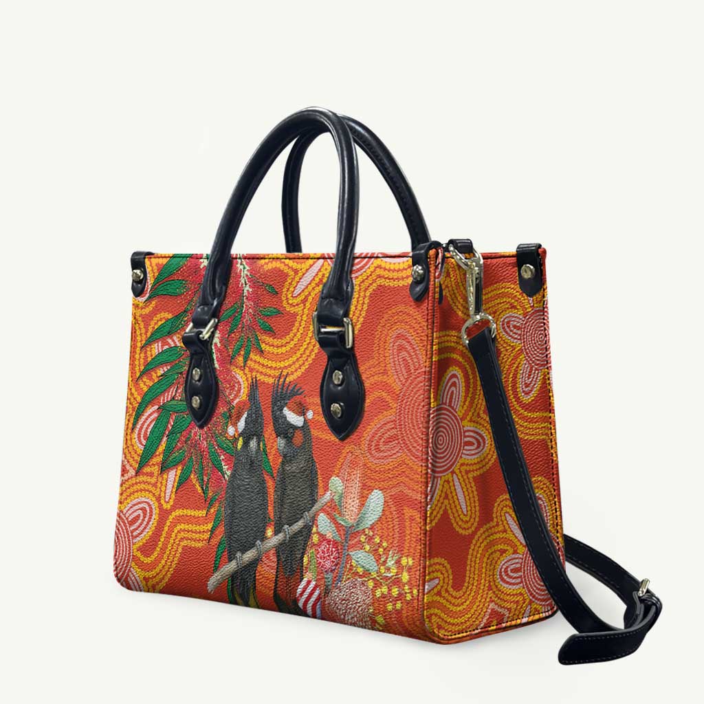 Australia Black Cockatoo Christmas Leather Bag Banksia Bottlebrush Aboriginal Art - Aussie Hoodie