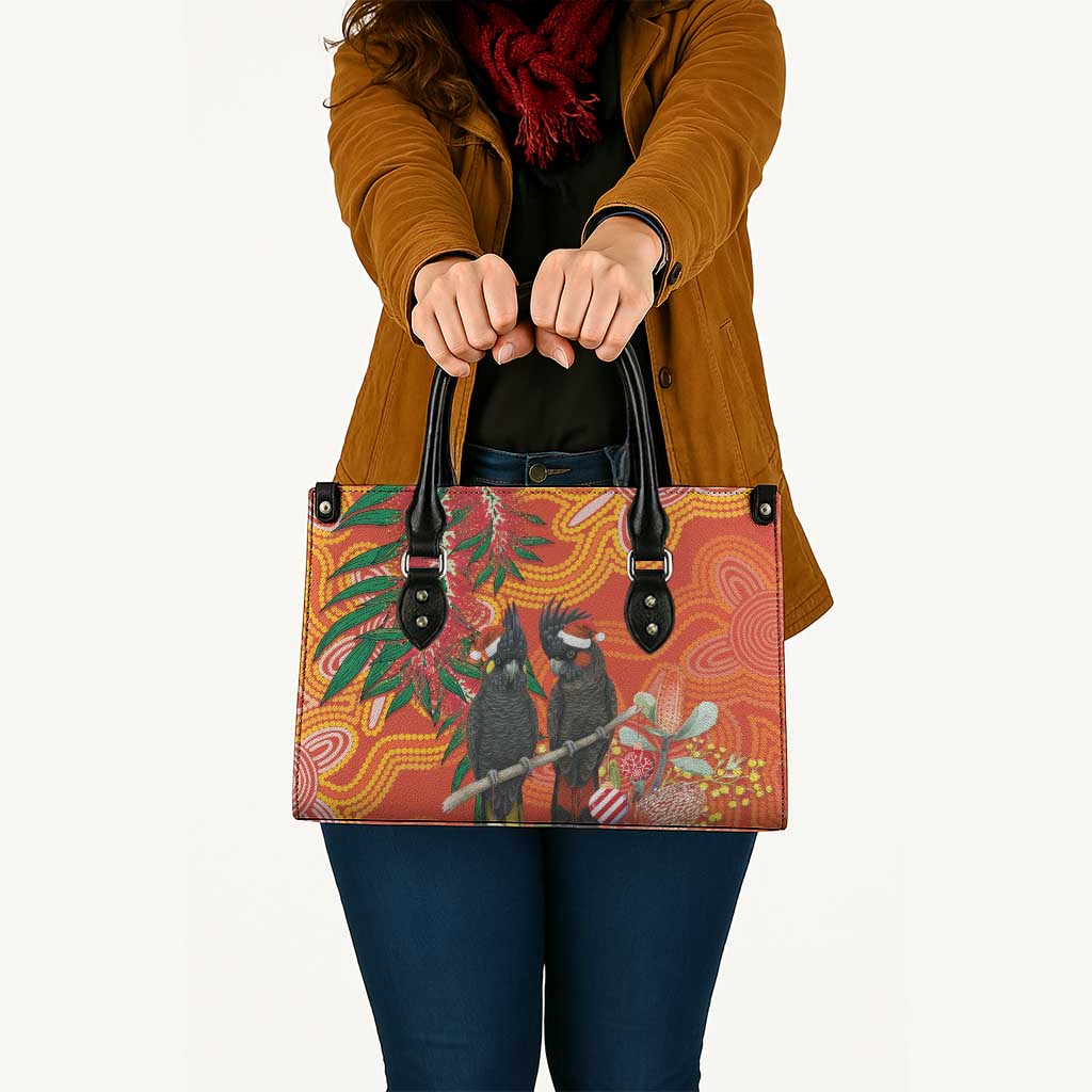 Australia Black Cockatoo Christmas Leather Bag Banksia Bottlebrush Aboriginal Art - Aussie Hoodie