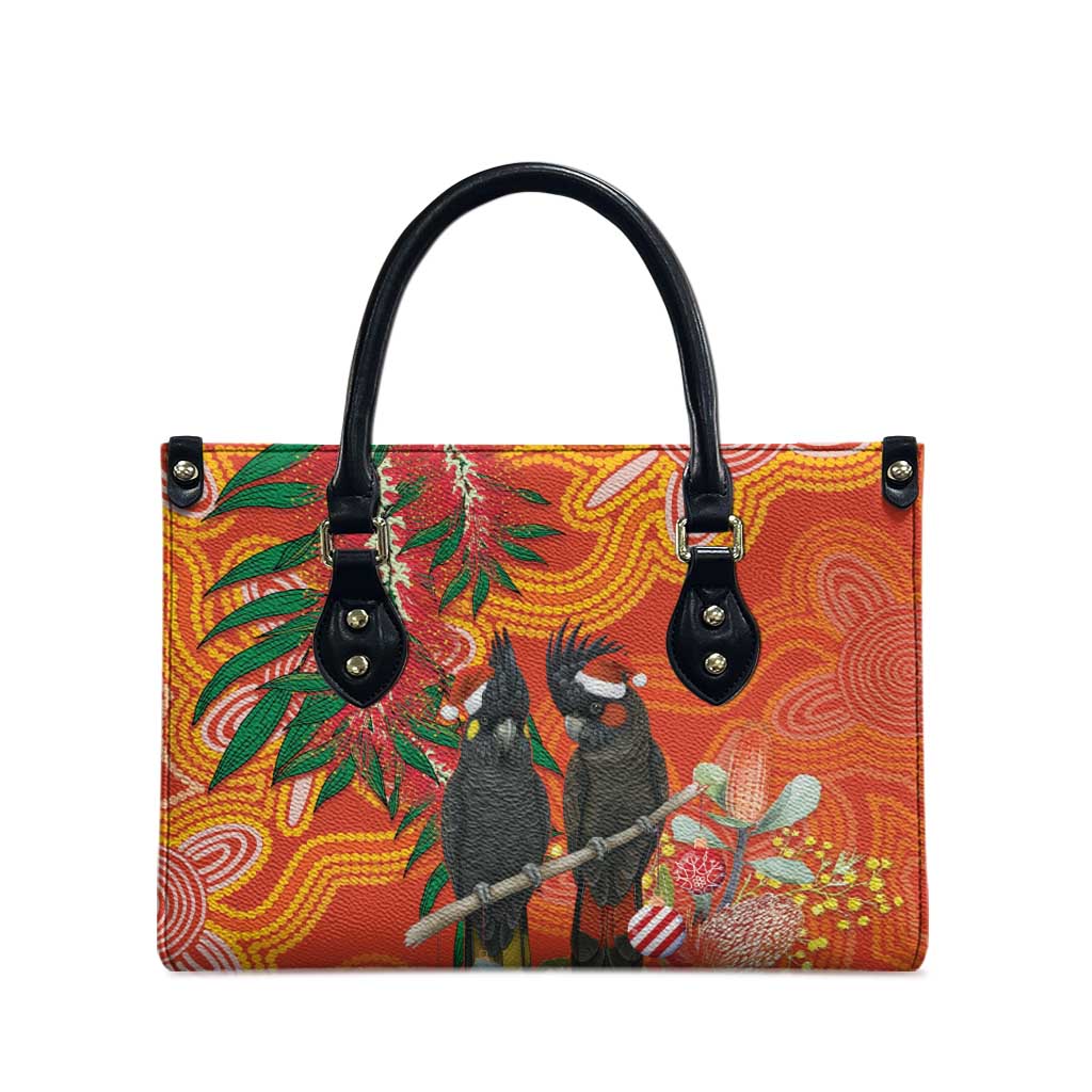 Australia Black Cockatoo Christmas Leather Bag Banksia Bottlebrush Aboriginal Art - Aussie Hoodie