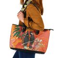 Australia Black Cockatoo Christmas Leather Tote Bag Banksia Bottlebrush Aboriginal Art - Aussie Hoodie