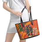 Australia Black Cockatoo Christmas Leather Tote Bag Banksia Bottlebrush Aboriginal Art - Aussie Hoodie
