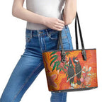 Australia Black Cockatoo Christmas Leather Tote Bag Banksia Bottlebrush Aboriginal Art - Aussie Hoodie