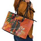 Australia Black Cockatoo Christmas Leather Tote Bag Banksia Bottlebrush Aboriginal Art - Aussie Hoodie