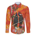 Australia Black Cockatoo Christmas Long Sleeve Button Shirt Banksia Bottlebrush Aboriginal Art - Aussie Hoodie