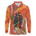 Australia Black Cockatoo Christmas Long Sleeve Polo Shirt Banksia Bottlebrush Aboriginal Art - Aussie Hoodie