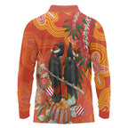 Australia Black Cockatoo Christmas Long Sleeve Polo Shirt Banksia Bottlebrush Aboriginal Art - Aussie Hoodie