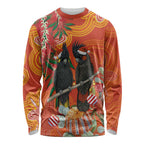 Australia Black Cockatoo Christmas Long Sleeve Shirt Banksia Bottlebrush Aboriginal Art - Aussie Hoodie